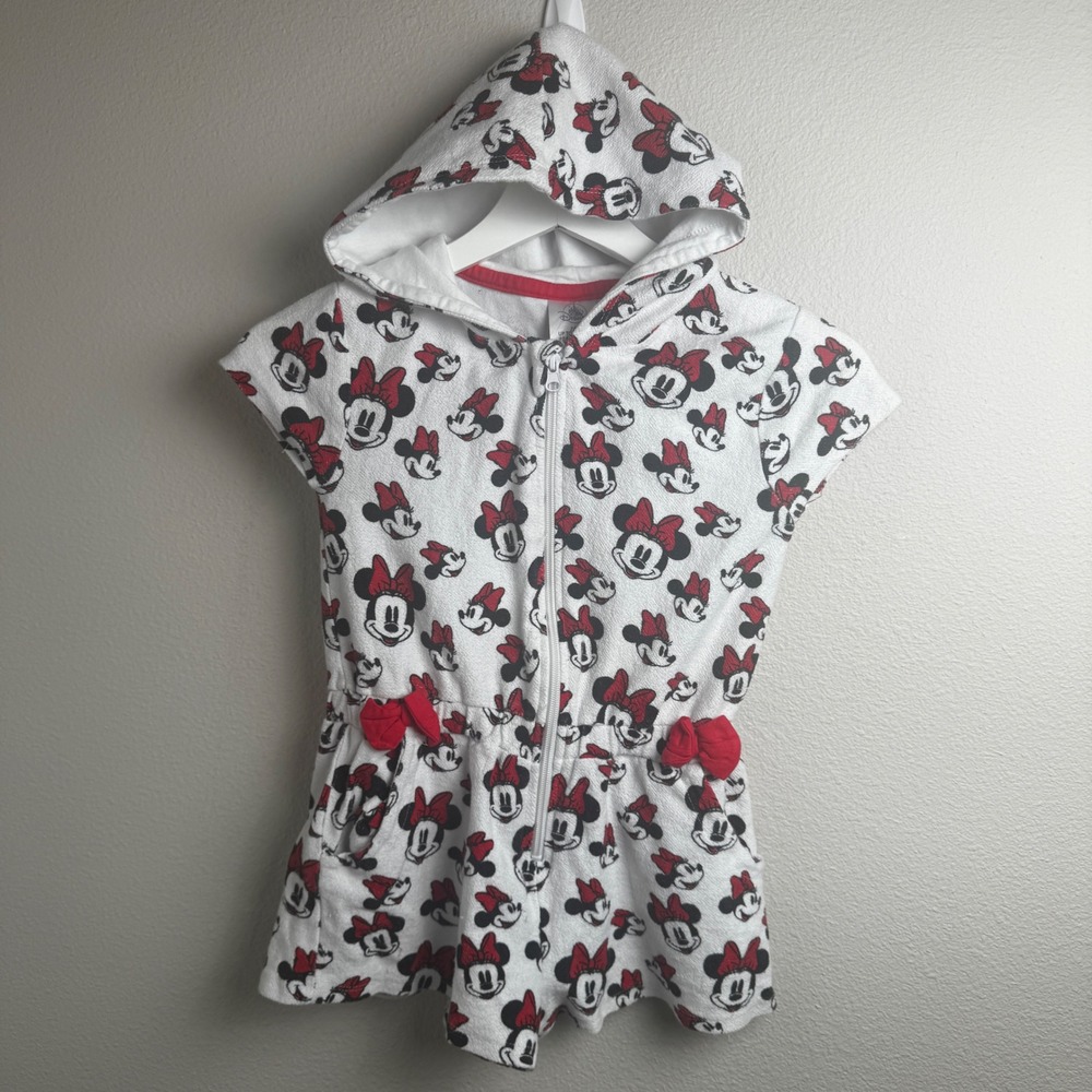 Disney Store Minnie Mouse Swim Cover Up Bow Romper Size 7/8 Terry Cloth